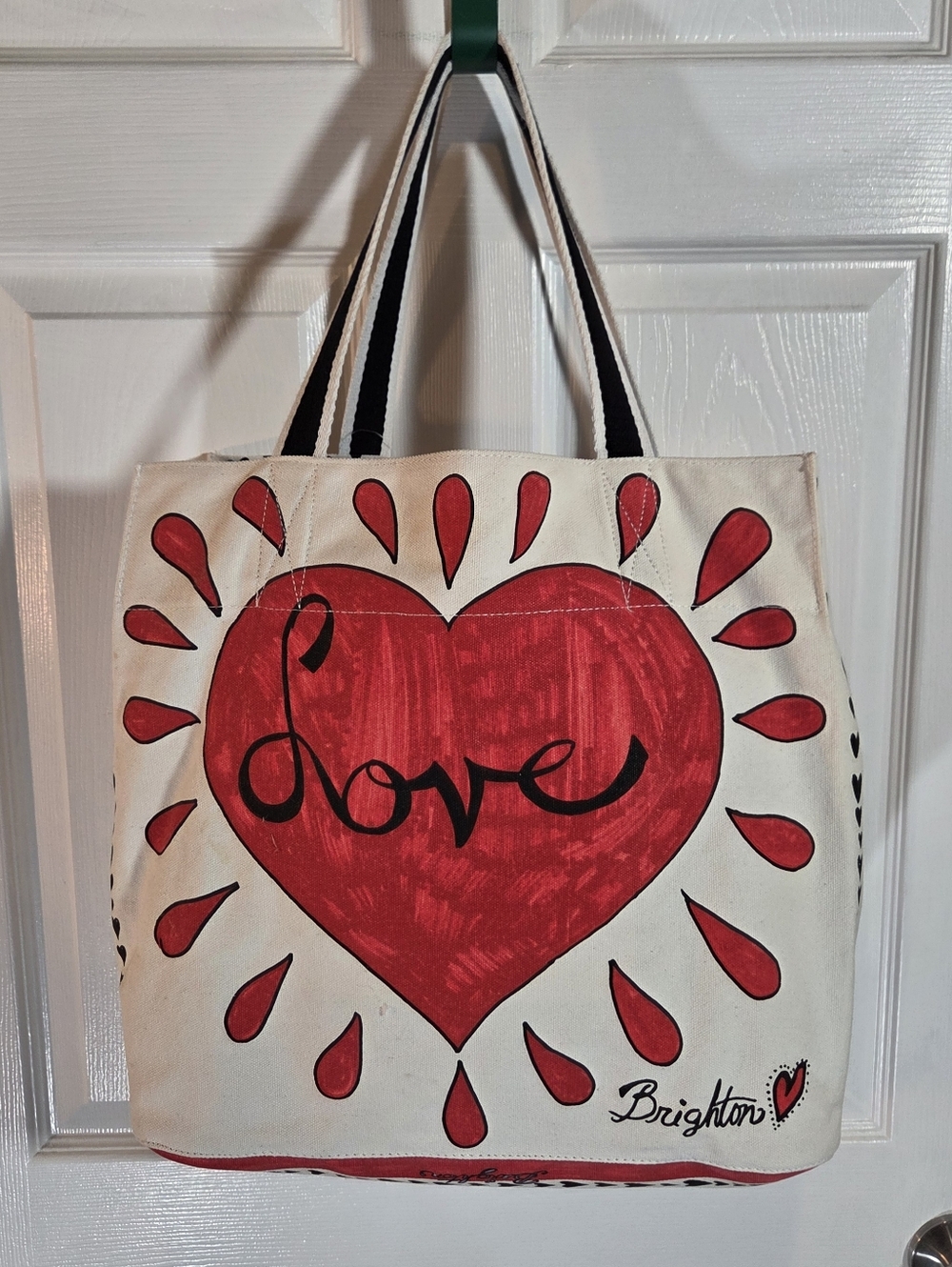 Brighton Cream Canvas Tote with Red Heart 'Love' Graphic